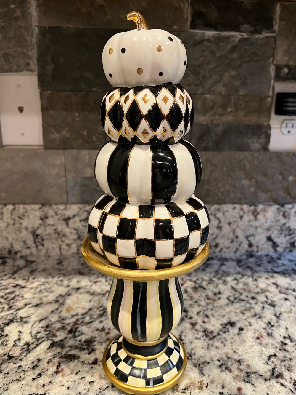 Mackenzie-Childs Black & White Stacking Pumpkins; Rare & Retired. With Flaws.